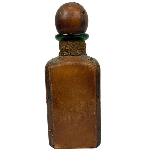 Vintage Leather Wrapped Decanter Wooden Stopper & Embossed Design A Menini Italy - Picture 2 of 9